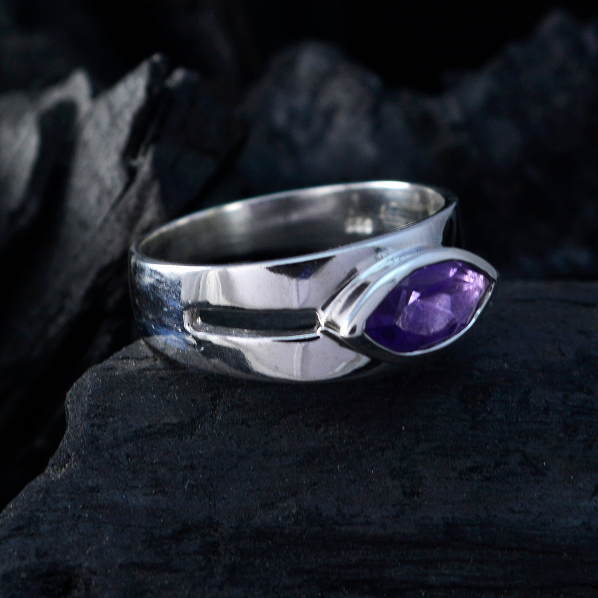Amethyst Solitaire French Sterling Silver Purple Gemstones Slim Contemporary Ring Jewelry