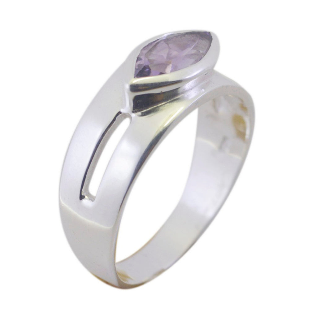 Amethyst Solitaire French Sterling Silver Purple Gemstones Slim Contemporary Ring Jewelry