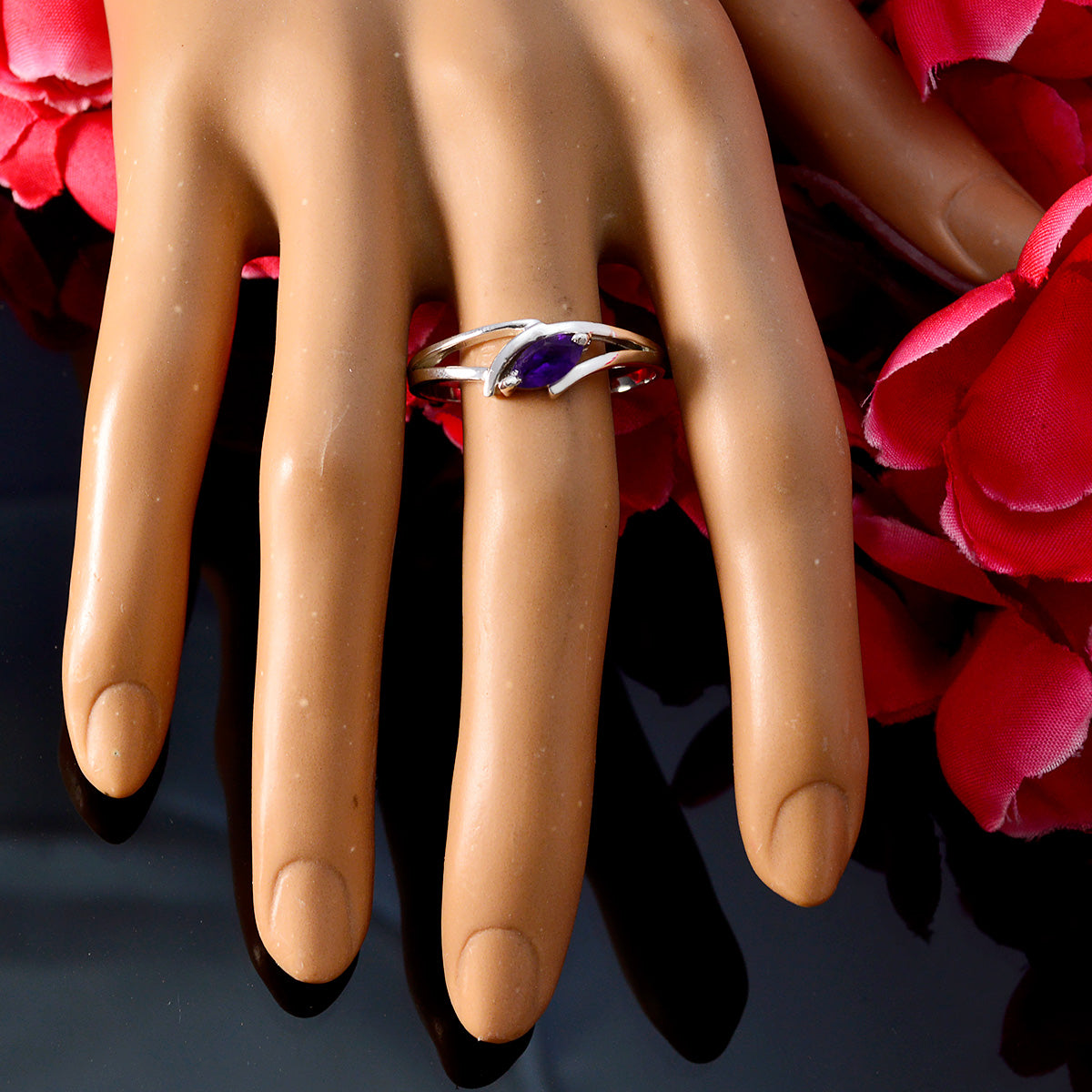 Amethyst Solitaire Japanese Sterling Silver Purple Gems Dainty Trendy Ring Jewelry