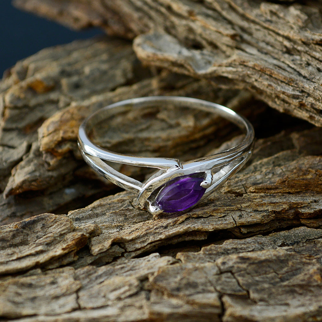 Amethyst Solitaire Japanese Sterling Silver Purple Gems Dainty Trendy Ring Jewelry