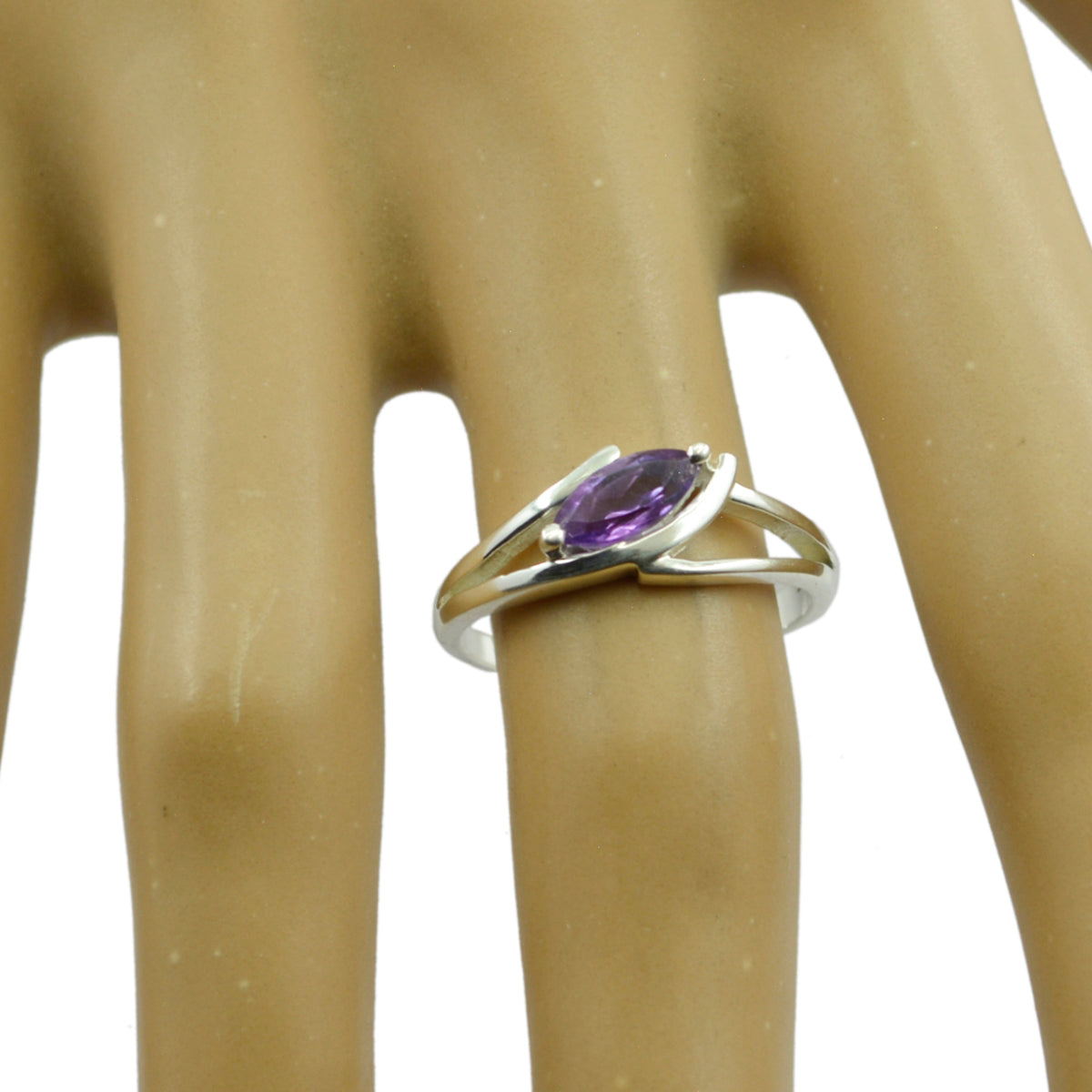 Ametist Solitaire Japanska Sterlingsilver Lila Ädelstenar Eleganta Trendiga Ringsmycken Sekundär produktbild
