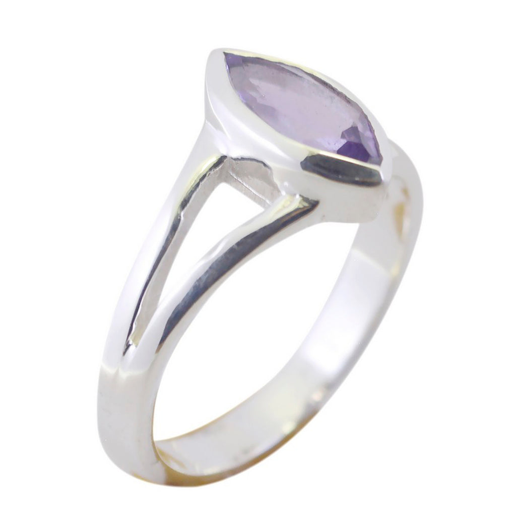Amethyst Solitaire American Sterling Silver Purple Gemstone Delicate Geometric Ring Jewelry