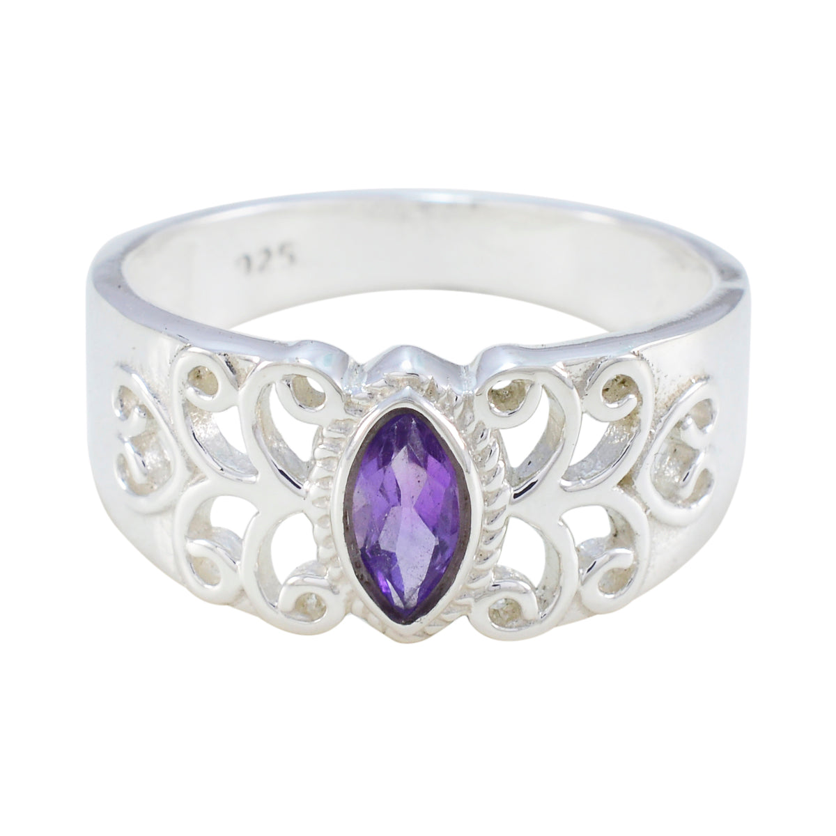 Amethyst Solitär Ägyptischer Sterling Silber Lila Edelsteine Klassischer Claddagh Ring Schmuck Hauptbild