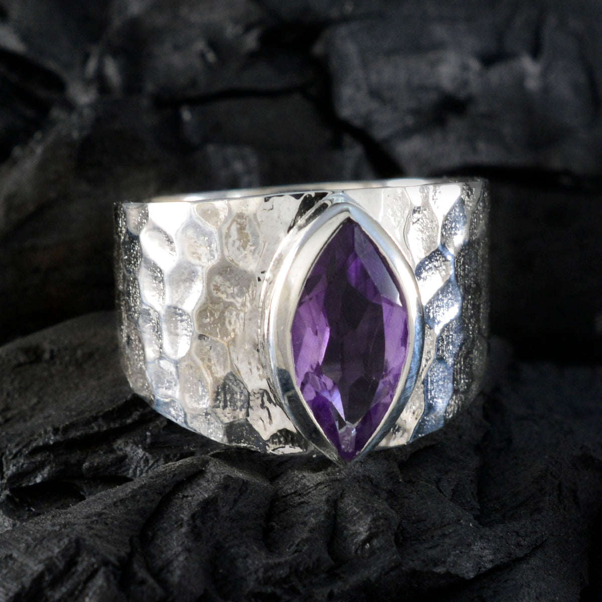 Amethyst Solitaire Moroccan 925 Sterling Silver Purple Gemstones Statement Signet Ring Jewelry