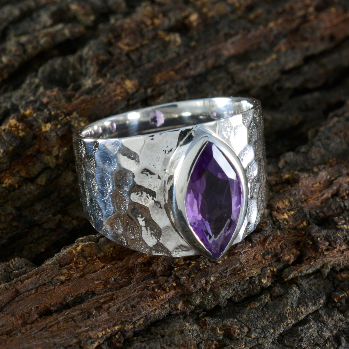 Amethyst Solitaire Moroccan 925 Sterling Silver Purple Gemstones Statement Signet Ring Jewelry