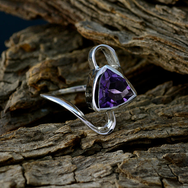 Amethyst Solitaire Turkish 925 Silver Purple Gems Slim Geometric Ring Jewelry
