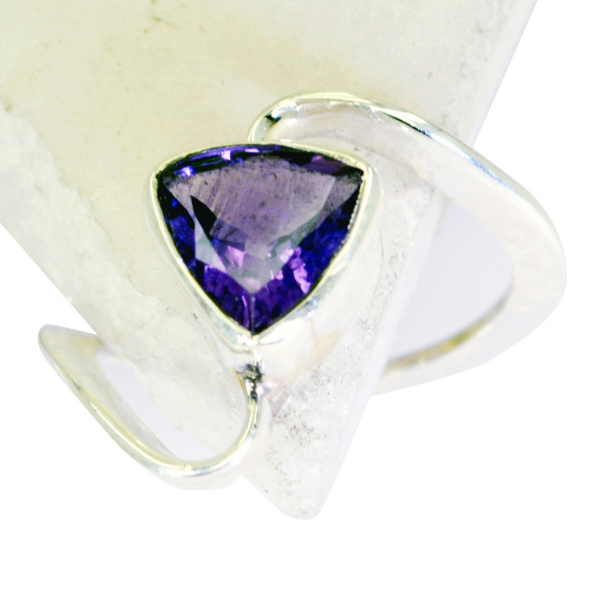Amethyst Solitaire Turkish 925 Silver Purple Gems Slim Geometric Ring Jewelry