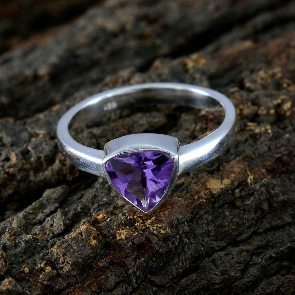 Amethyst Solitaire Egyptian Silver Purple Gemstones Delicate Geometric Ring Jewellery