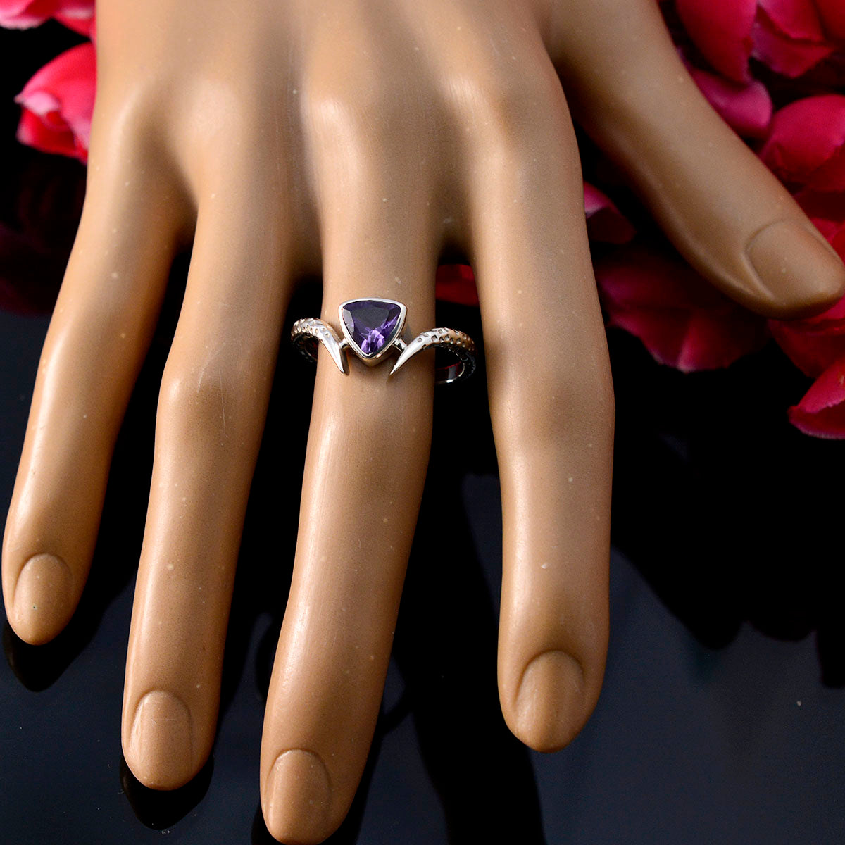 Amethyst Solitaire Egyptian 925 Silver Purple Gemstone Whisper thin Retro Ring Jewelry