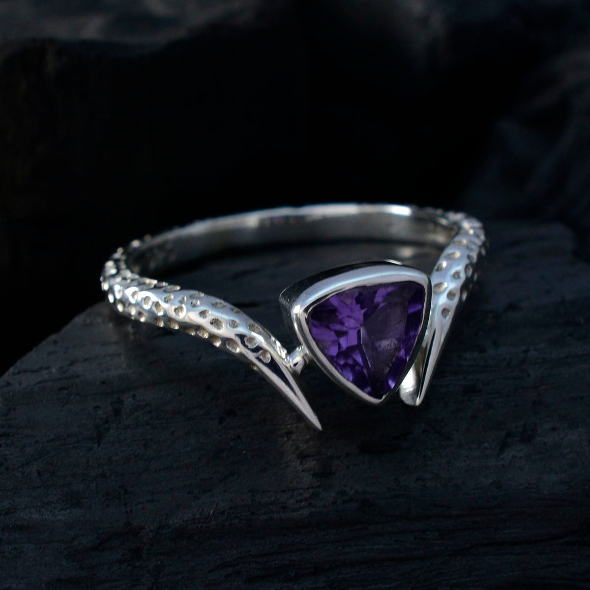 Amethyst Solitaire Egyptian 925 Silver Purple Gemstone Whisper thin Retro Ring Jewelry