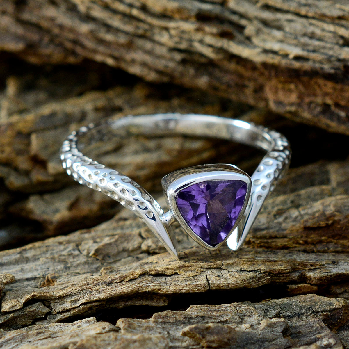 Amethyst Solitaire Egyptian 925 Silver Purple Gemstone Whisper thin Retro Ring Jewelry