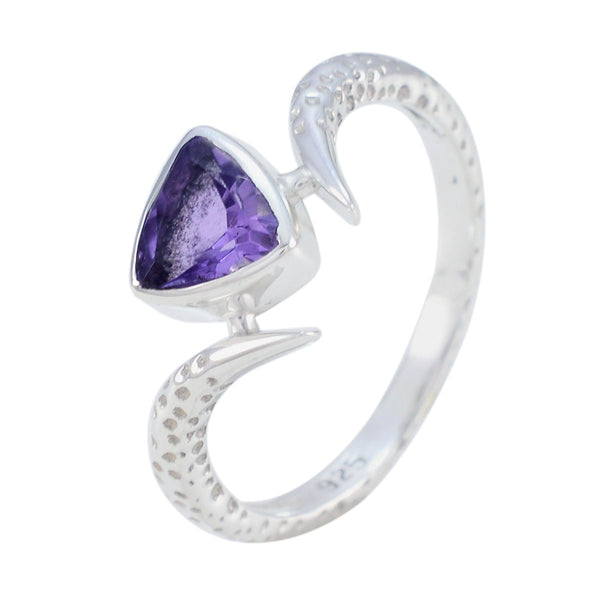 Amethyst Solitaire Egyptian 925 Silver Purple Gemstone Whisper thin Retro Ring Jewelry