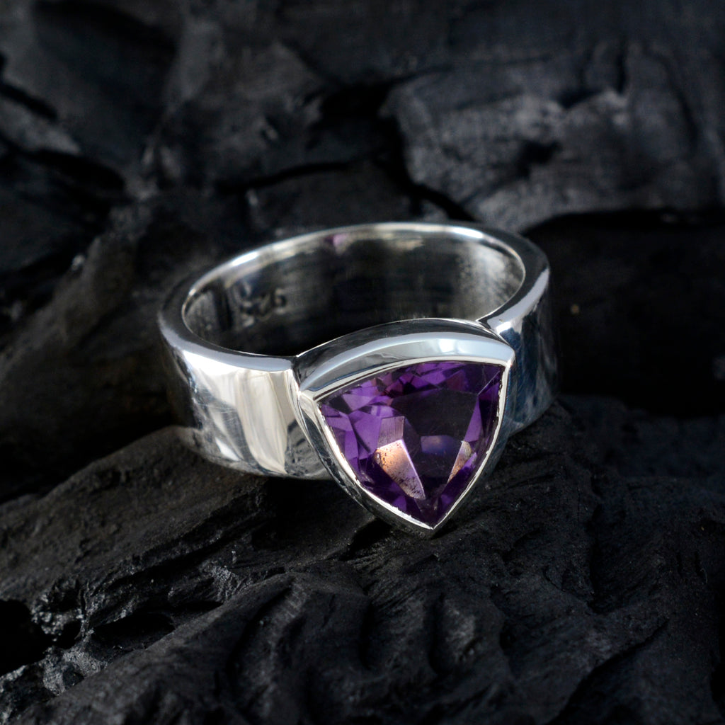Amethyst Solitaire Egyptian Silver Purple Gemstone Eye catching Signet Band Jewelry