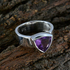 Amethyst Solitaire Egyptian Silver Purple Gemstone Eye catching Signet Band Jewelry
