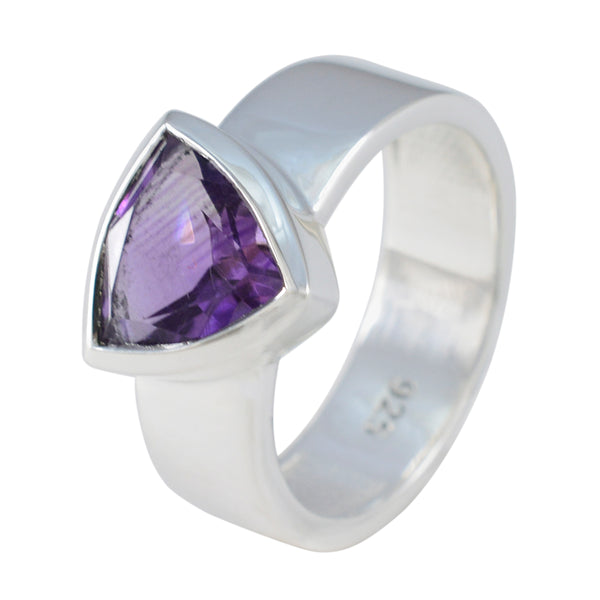 Amethyst Solitaire Egyptian Silver Purple Gemstone Eye catching Signet Band Jewelry