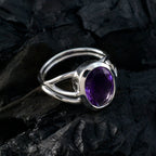 Amethyst Solitaire Russian 92.5 Silver Purple Gems Mid weight Luxurious Ring Jewellery