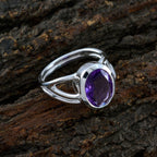 Amethyst Solitaire Russian 92.5 Silver Purple Gems Mid weight Luxurious Ring Jewellery