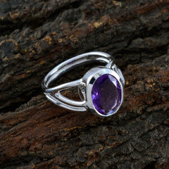 Amethyst Solitaire Russian 92.5 Silver Purple Gems Mid weight Luxurious Ring Jewellery