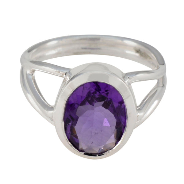 Amethyst Solitaire Russian 92.5 Silver Purple Gems Mid weight Luxurious Ring Jewellery