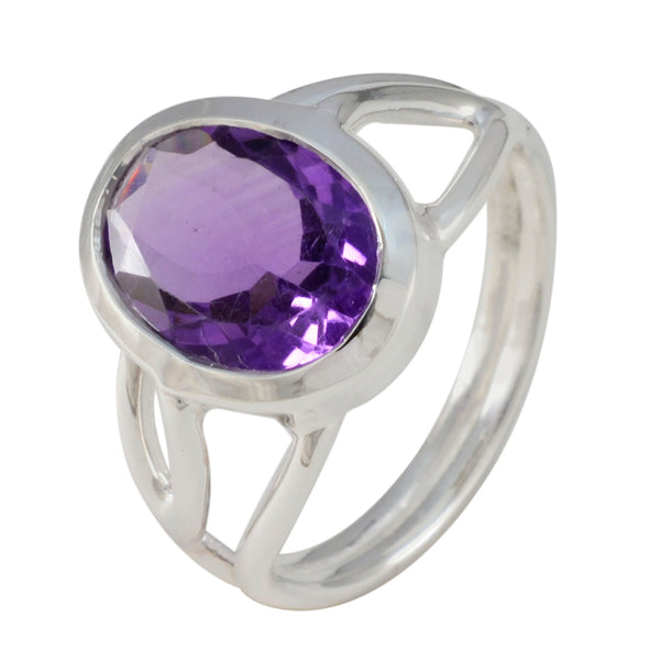 Amethyst Solitaire Russian 92.5 Silver Purple Gems Mid weight Luxurious Ring Jewellery
