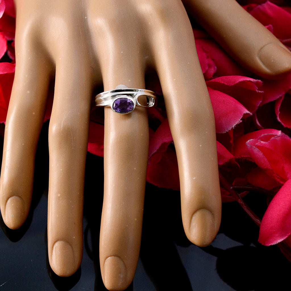 Amethyst Solitaire American Silver Purple Gemstones Whisper thin Modern Ring Jewelry