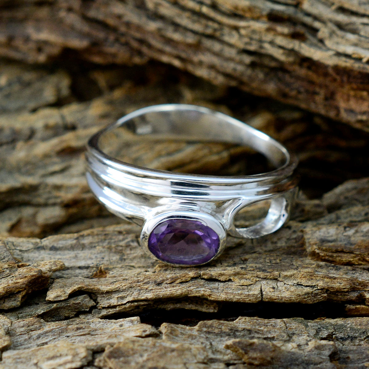 Amethyst Solitaire American Silver Purple Gemstones Whisper thin Modern Ring Jewelry