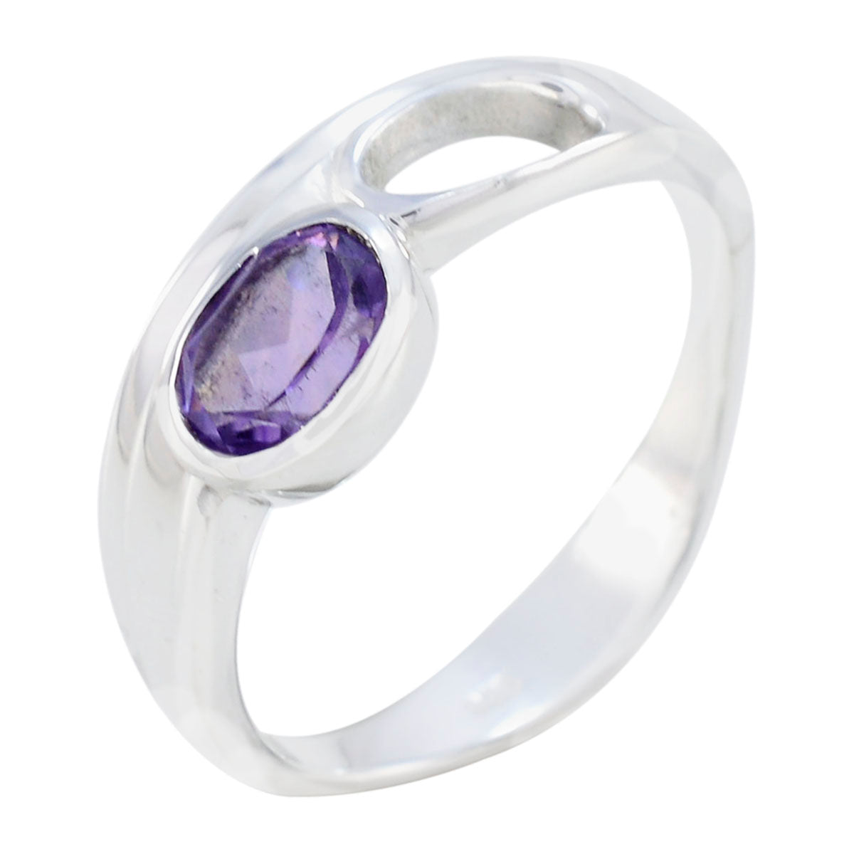 Amethyst Solitaire American Silver Purple Gemstones Whisper thin Modern Ring Jewelry