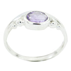 Amethyst Solitaire Korean Silver Purple Gemstone Delicate Feminine Ring Jewelry