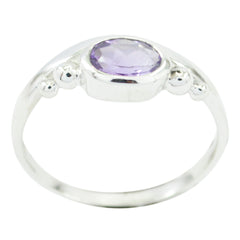 Amethyst Solitaire Korean Silver Purple Gemstone Delicate Feminine Ring Jewelry