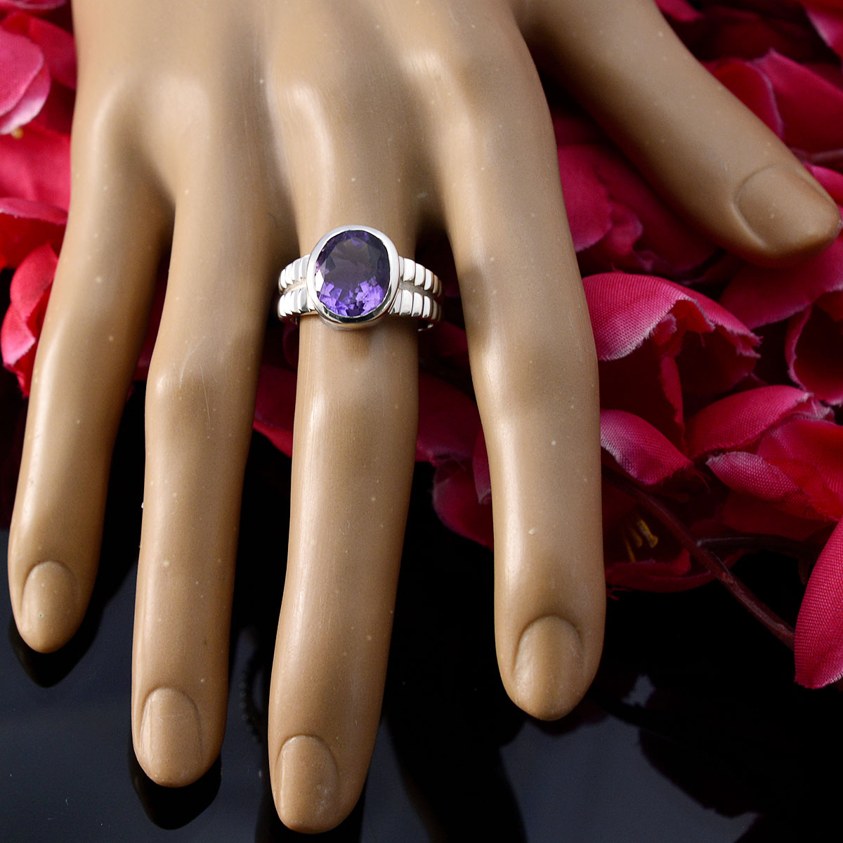 Amethyst Solitaire Russian 925 Silver Purple Gemstones Tiny Ethnic Ring Jewellery