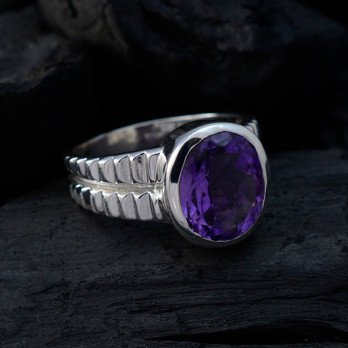 Amethyst Solitaire Russian 925 Silver Purple Gemstones Tiny Ethnic Ring Jewellery