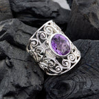 Amethyst Solitaire Latin American Silver Purple Gemstone Eye catching Filigree Ring Jewelry