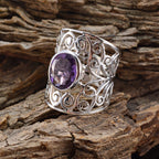 Amethyst Solitaire Latin American Silver Purple Gemstone Eye catching Filigree Ring Jewelry