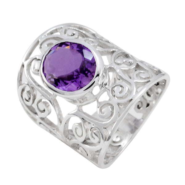 Amethyst Solitaire Latin American Silver Purple Gemstone Eye catching Filigree Ring Jewelry