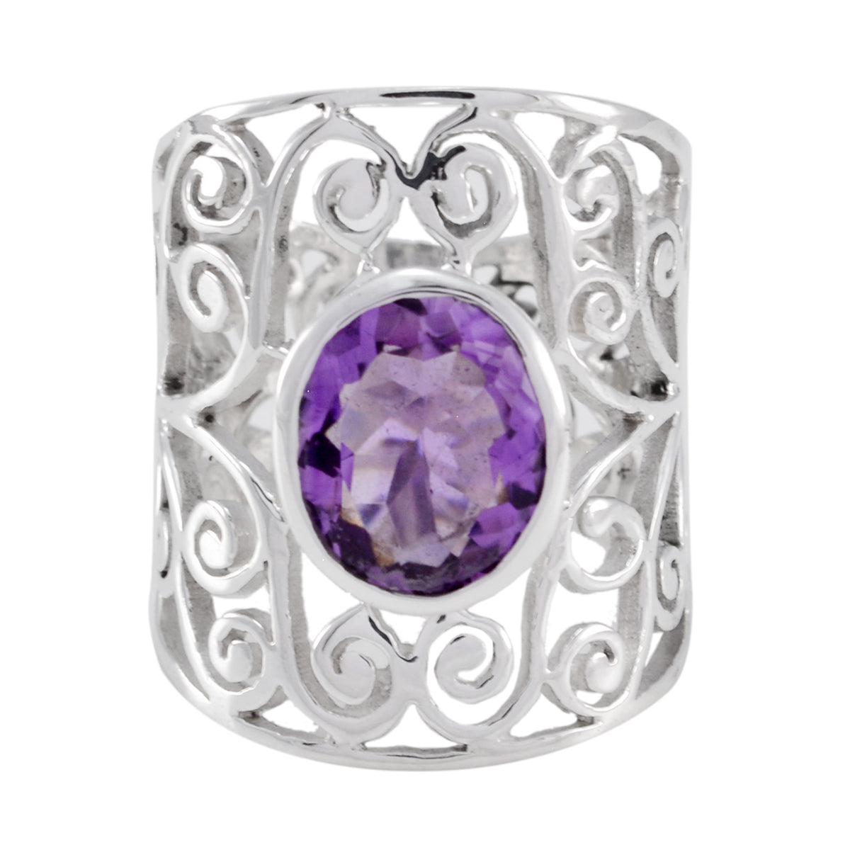Amethyst Solitaire Latin American Silver Purple Gemstone Eye catching Filigree Ring Jewelry