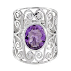 Amethyst Solitaire Latin American Silver Purple Gemstone Eye catching Filigree Ring Jewelry