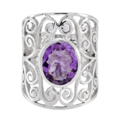 Amethyst Solitaire Latin American Silver Purple Gemstone Eye catching Filigree Ring Jewelry