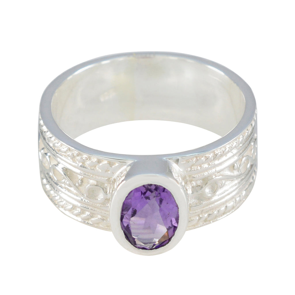 Amethyst Solitaire Moroccan Sterling Silver Purple Gems Mid weight Art Deco Ring Jewellery