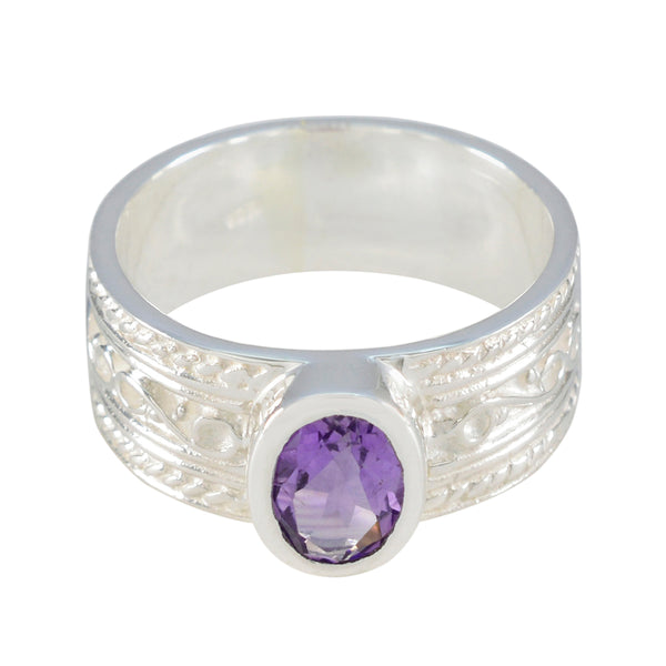 Amethyst Solitaire Moroccan Sterling Silver Purple Gems Mid weight Art Deco Ring Jewellery