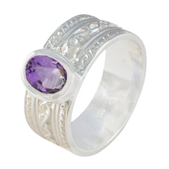 Amethyst Solitaire Moroccan Sterling Silver Purple Gems Mid weight Art Deco Ring Jewellery