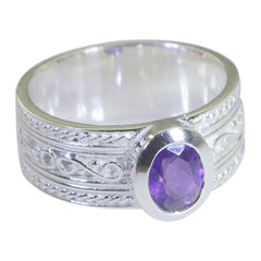 Amethyst Solitaire Moroccan Sterling Silver Purple Gems Mid weight Art Deco Ring Jewellery