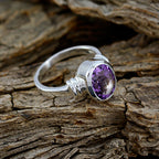 Amethyst Solitaire Indian 925 Sterling Silver Purple Gems Classic  Sophisticated Ring Jewellery