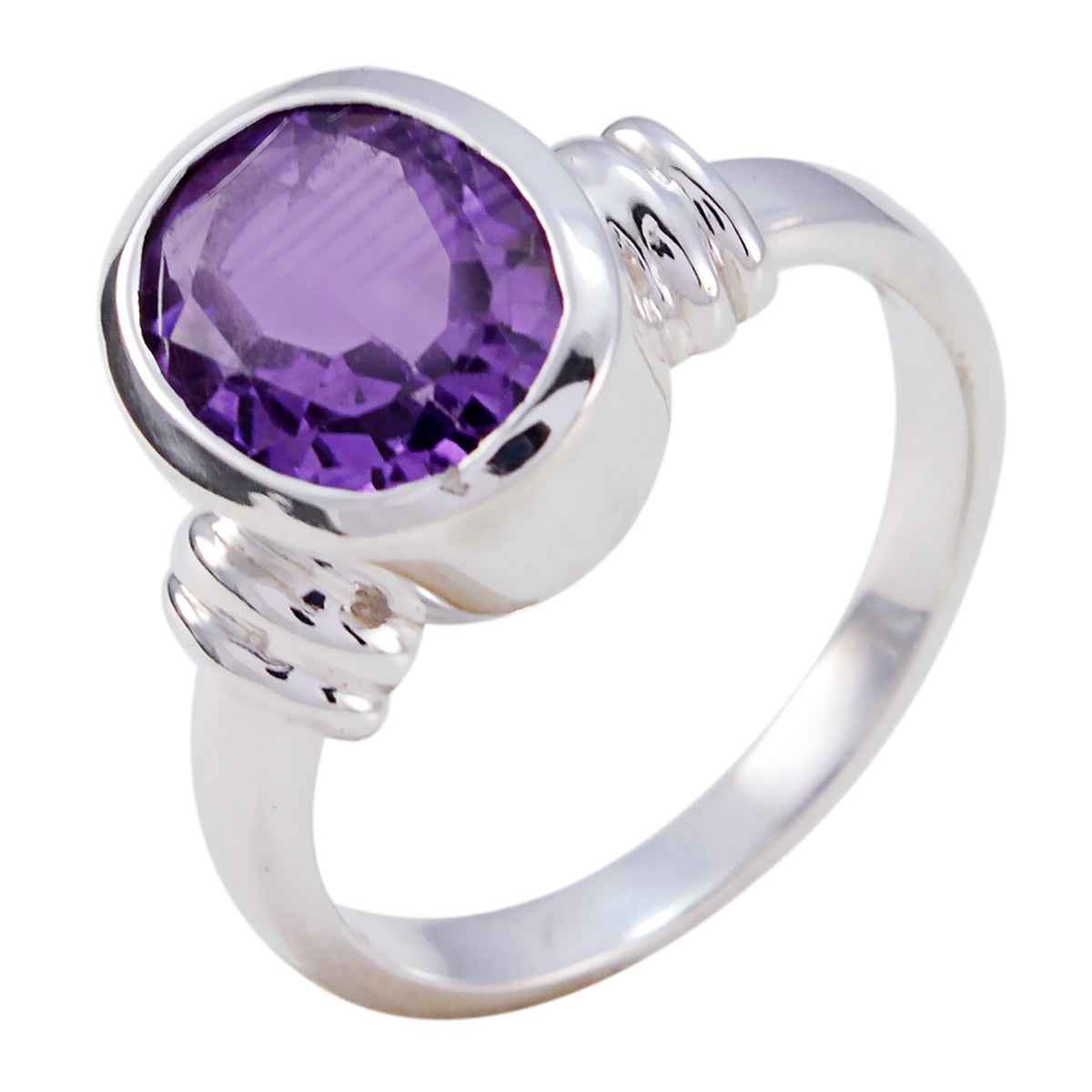 Anillo solitario de amatista en plata de ley 925 india con gemas moradas, joya clásica y sofisticada. Imagen secundaria del producto