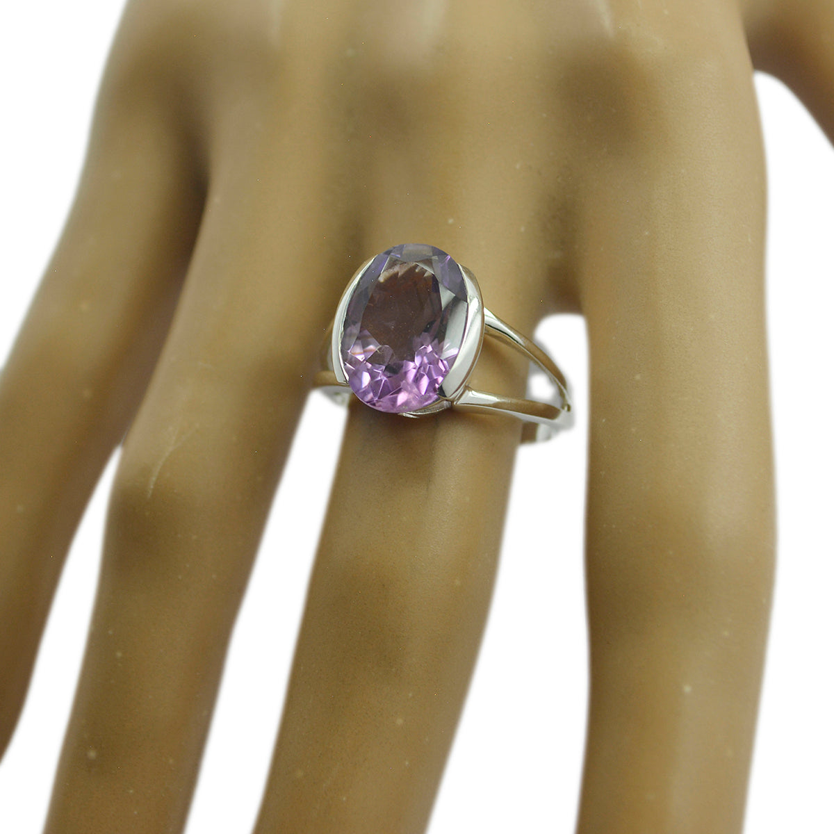 Bague de conte de fées en argent 925 avec solitaire améthyste et pierre précieuse violette, poids moyen Image secondaire du produit