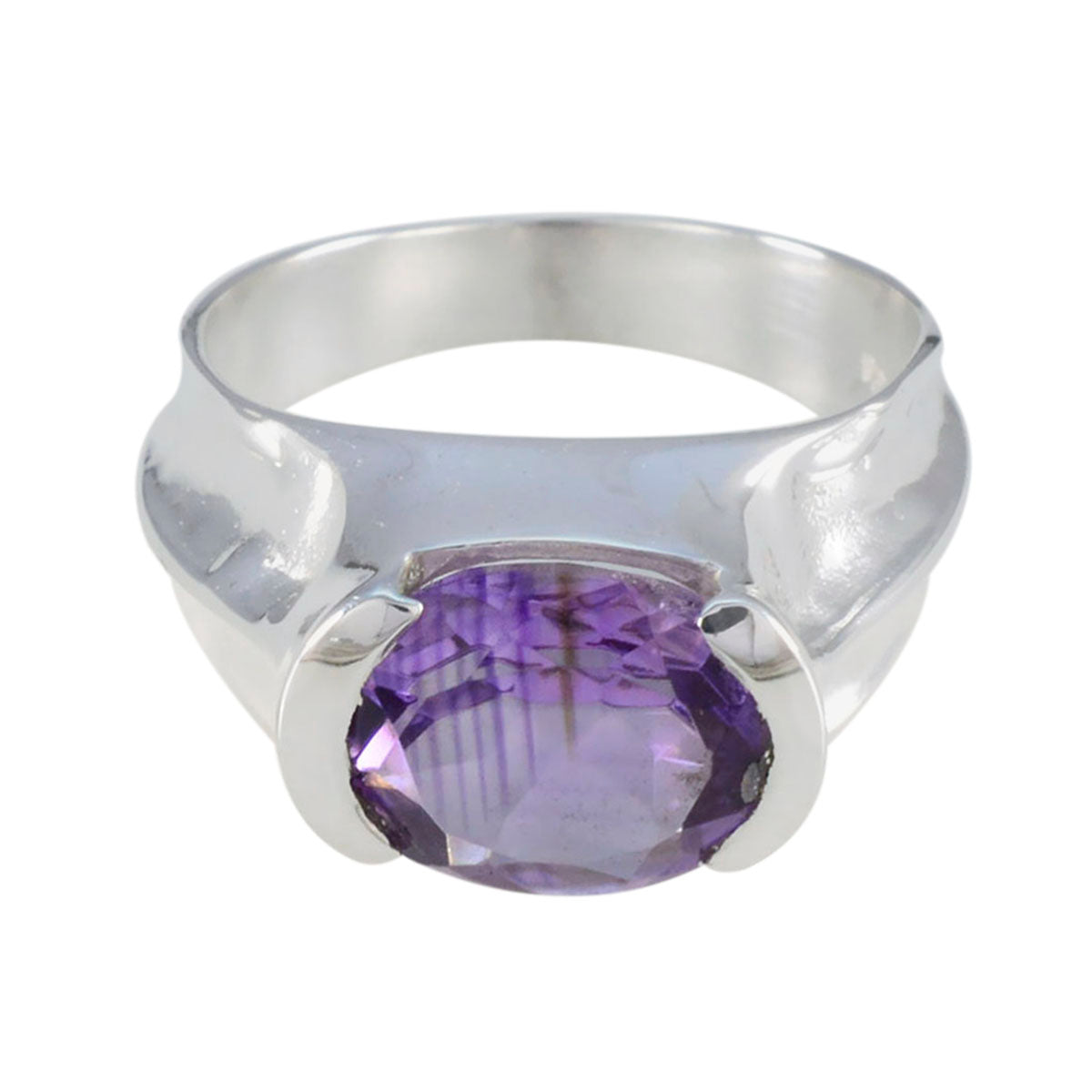 Amethyst Solitaire Indian 925 Sterling Silver Purple Gemstones Classic Romantic Ring Jewelry Hoofdafbeelding