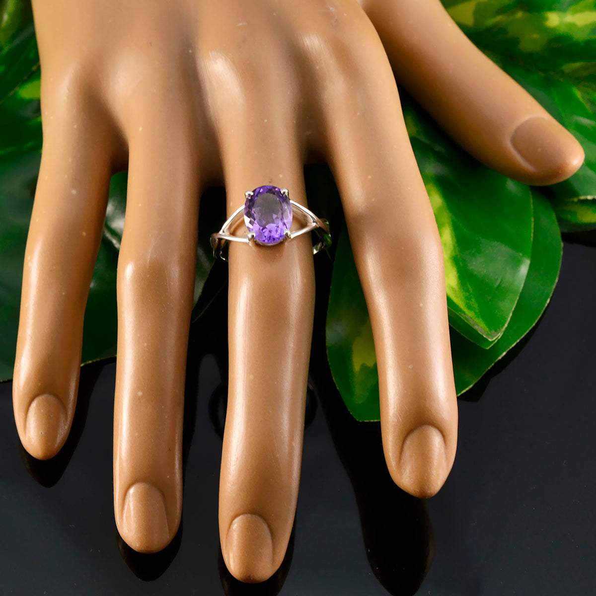 Amethyst Solitaire Korean Sterling Silver Purple Gems Delicate Glamorous Ring Jewelry