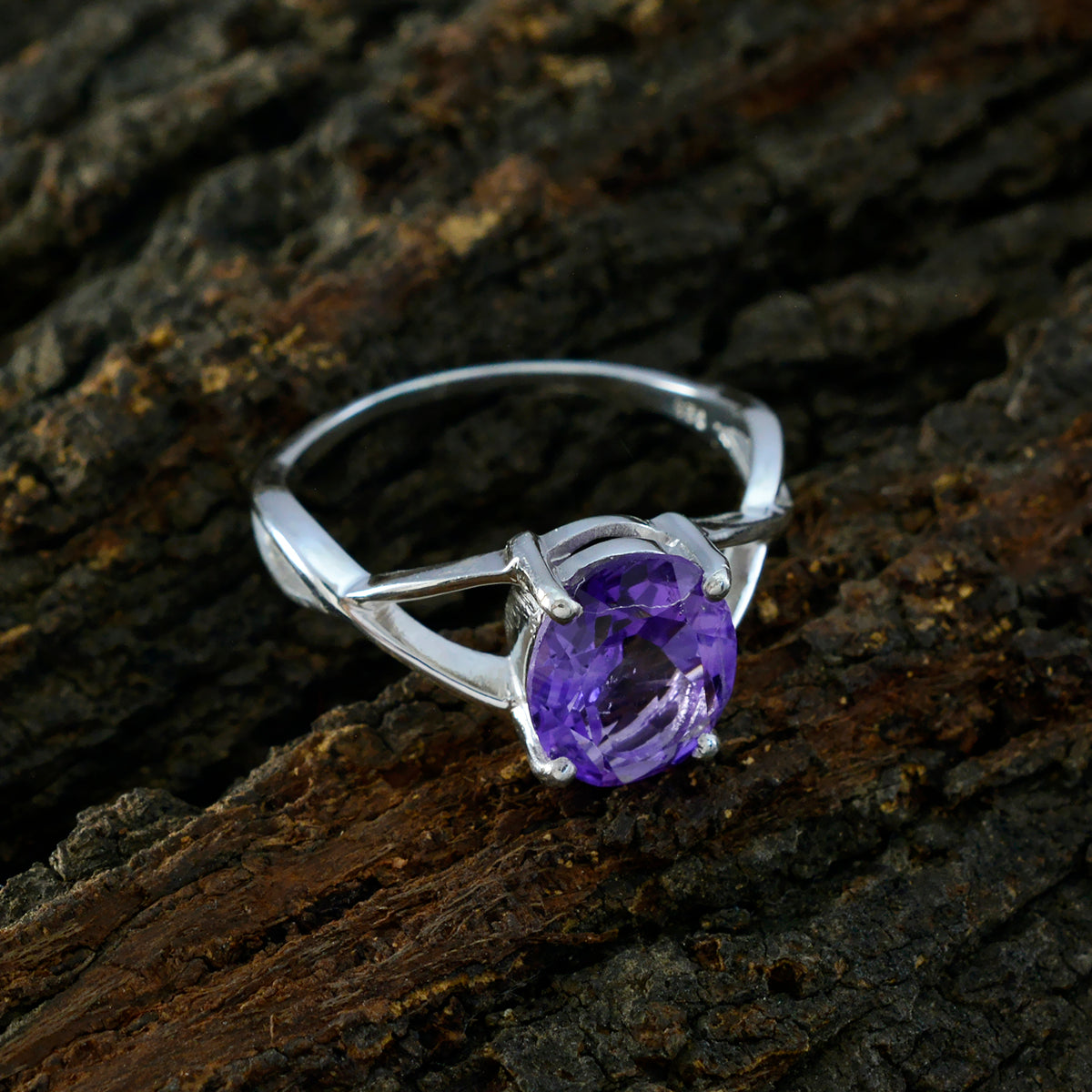 Amethyst Solitaire Korean Sterling Silver Purple Gems Delicate Glamorous Ring Jewelry
