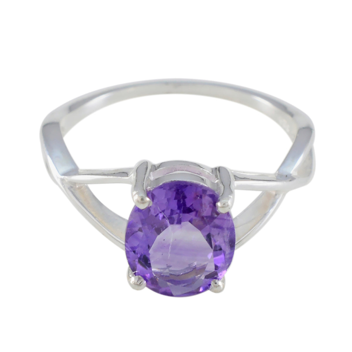 Amethyst Solitaire Korean Sterling Silver Purple Gems Delicate Glamorous Ring Jewelry
