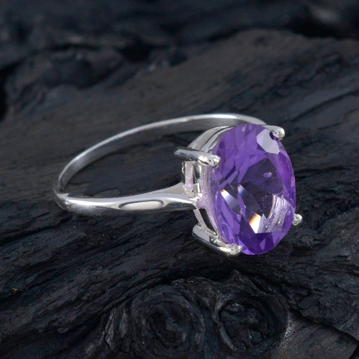 Amethyst Solitaire American Sterling Silver Purple Gems Whisper thin Modern Ring Jewellery
