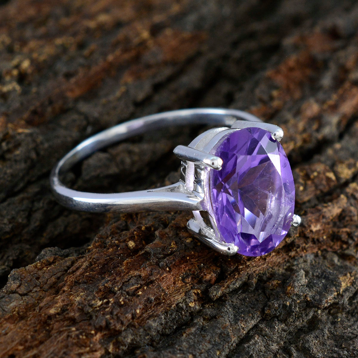Amethyst Solitaire American Sterling Silver Purple Gems Whisper thin Modern Ring Jewellery